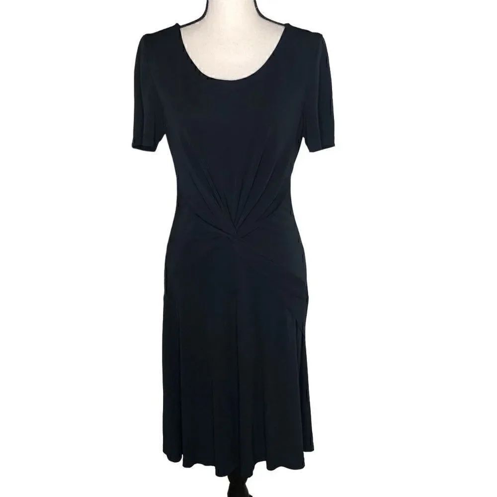 Halston Heritage Black Silky Knit Twist Front Dress Size L
